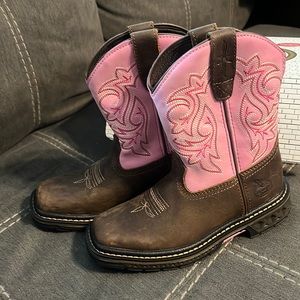 Leather cowgirl boots -pink size 11.5 with grow on up to sizes 1-2
